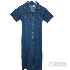Vintage Penman's denim jean button up maxi dress with ajustable back tie